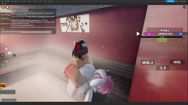 Femboy cat pegging bisexual female bunny in a Roblox Studio collab project