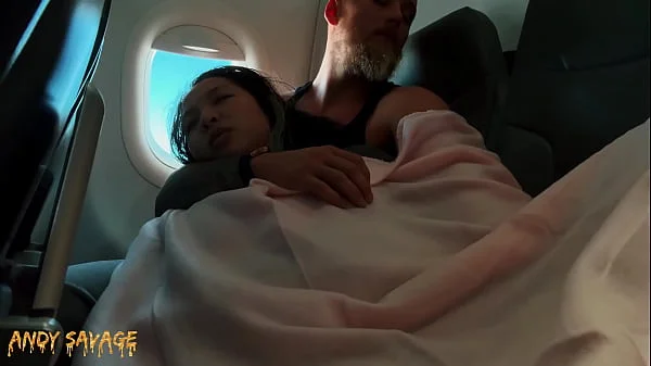 PUBLIC fingering asian on an airplane MILE HIGH CLUB