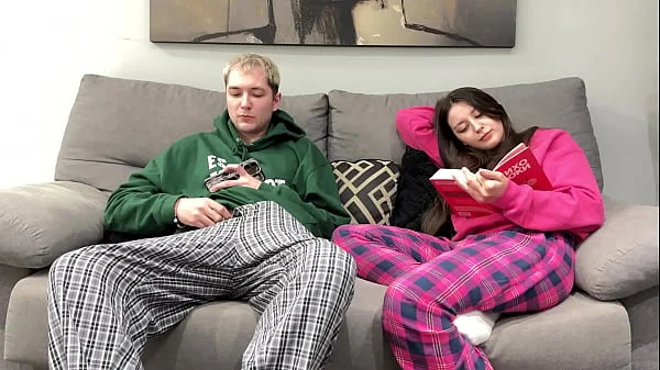 Step Brother Watch Porn and Jerk Off Next To Step Sister! But She Decide Handjob Him Instead Reading Boring Book