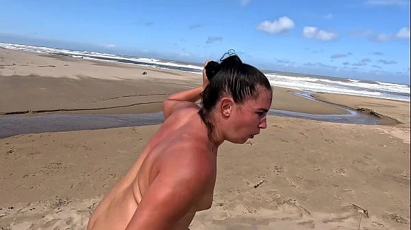 Doing a cum walk on the beach after sucking and jerking off cock