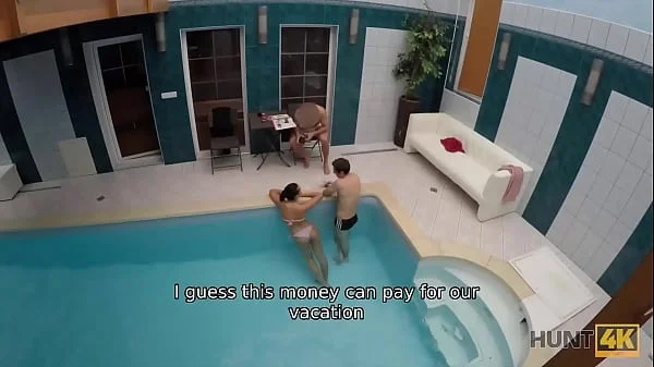 HUNT4K. Swimming pool is a nice place for guy to fuck boys GF for cash