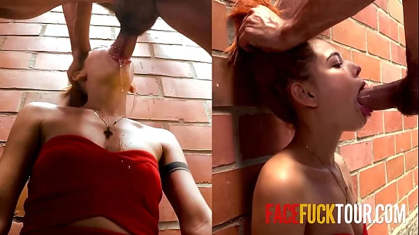 Waitress roughly face fucked against a wall in back alley for messing up order