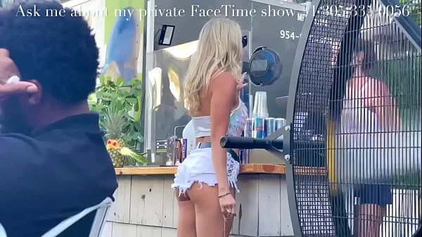 Walking Cute teen blonde teases people in public streets Compilation